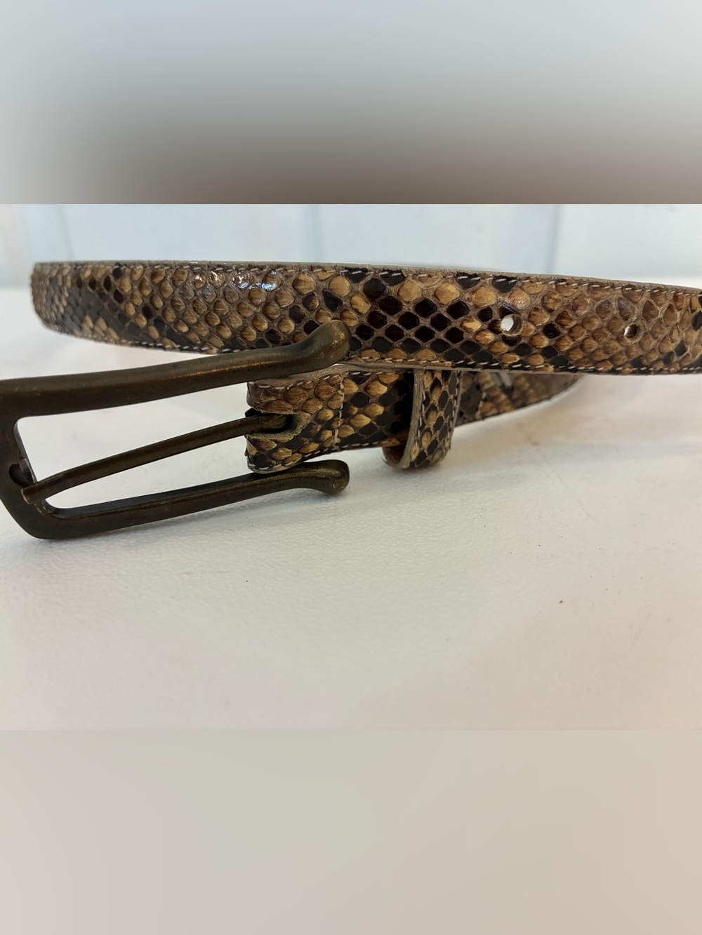VTG Nicole Miller Brown Genuine Snakeskin Slim Leather Belt Size M Made in USA